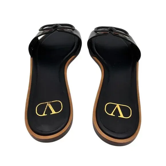 Valentino Garavani VLogo V Logo Flat Slide Sandal Black Leather Size 39 US 9 - Picture 6 of 12